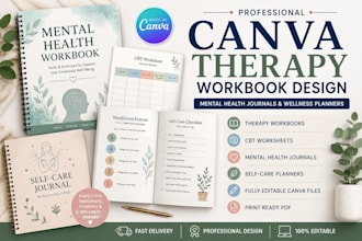 design professional canva therapy workbook, journal and mental health planner