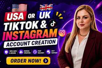 create usa or uk tiktok and instagram account with warm up