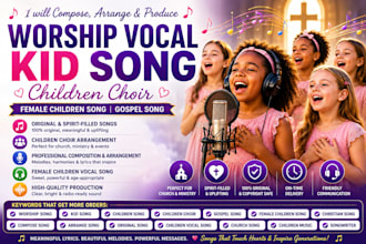 compose, produce and arrange female children song,  kid song gospel song, music