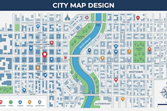 create custom city map illustration, vector map and location map design