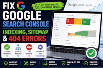 fix google search console, indexing, sitemap and 404 errors