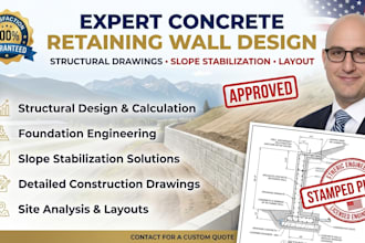 design concrete retaining wall structural drawings slope stabilization layout