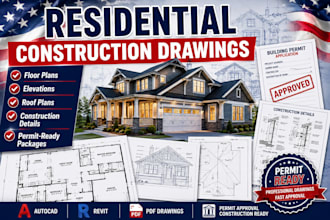 create a residential construction drawing package for USA permit