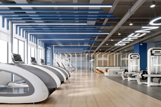 create gym, fitness facility, pilates studio, and wellness center 3d rendering