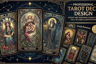 design custom card game, trading card, tarot card and board game card artwork