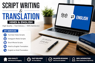 do professional hindi english translation and youtube and reels script writing