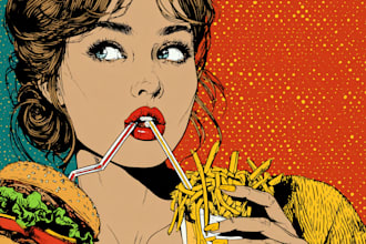 create vibrant food pop art illustrations for restaurants, cafes, and food brand
