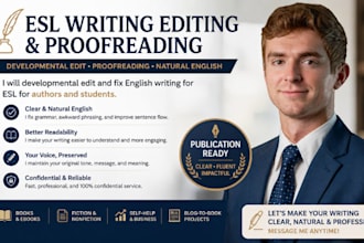 developmental edit and fix english writing for esl for authors and students