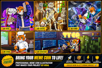 draw cartoon illustrations meme coin art, any character art with background