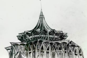 create shaded hand drawn sketches of architectural buildings