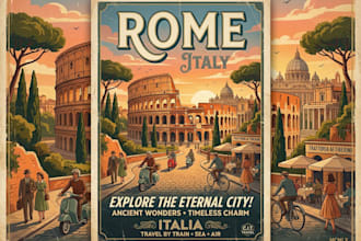create a travel poster illustration in a retro vintage style