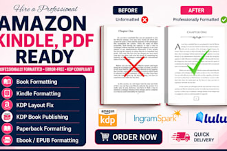 book formatting, paperback formatting, kindle ebook formatting and layout design