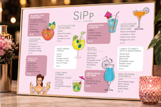 design a professional bar menu, cocktail menu and drinks menu