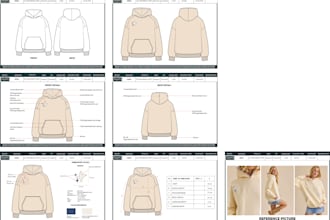 do design detailed hoodie tech packs with flat sketches