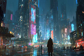 create science fiction, dystopian, cyberpunk illustration