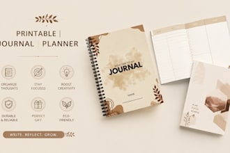 design printable journal, custom planner canva workbook for authors and creators