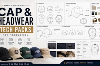create manufacturer ready cap and headwear tech packs for production