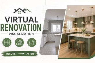 do virtual renovation rendering, kitchen remodeling visualizaion, house makeover