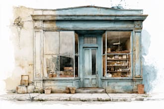 create a watercolor house portrait or storefront facade