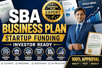 write sba business plan, startup business plan, pitch deck and financial plan