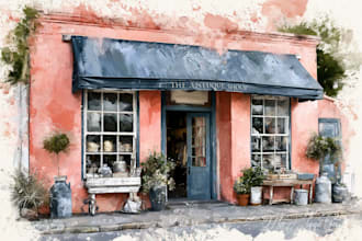 create a watercolor house portrait or storefront facade