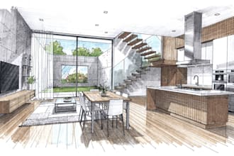 digital sketch architecture and interior design, concept art