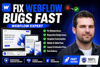 fix webflow website bugs, customize templates, and solve responsive issues