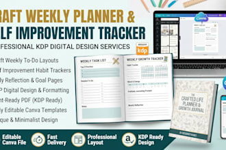 craft weekly to do planner, self improvement tracker, kdp digital planner design