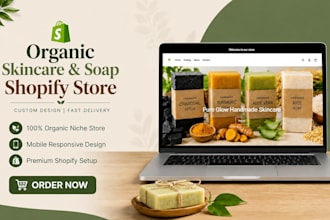 design organic skincare shopify store, natural soap and skincare website