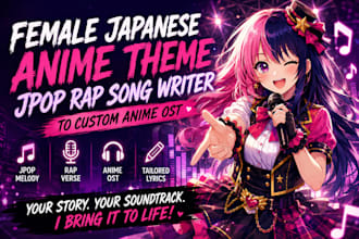 be your female japanese anime theme jpop rap song writer to custom anime ost