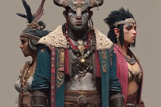 create a professional character design and concept art
