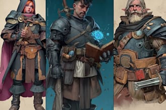 paint digital character illustrations and concept art with attention to detail