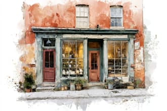 create a watercolor house portrait or storefront facade