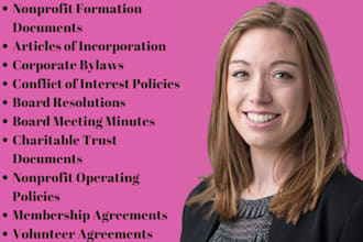 help with nonprofit formation,charity compliance, and write charity law document