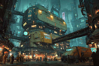 draw illustration of futuristic cyberpunk city