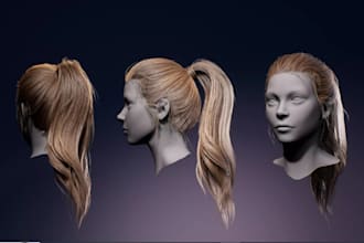 do realistic hair groom to unreal engine  or 3d game model