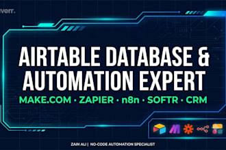 setup airtable database, airtable automation CRM, n8n and softr webapp
