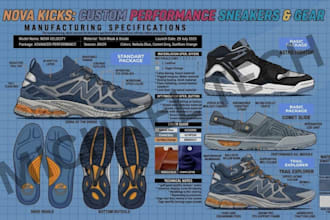design footwear tech pack, shoe tech pack and sneaker design for manufacturing