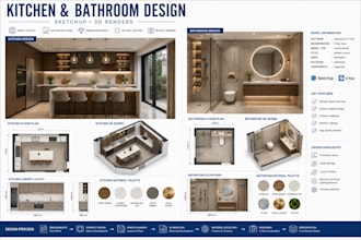 design modern kitchens and bathrooms in sketchup with 3d renders