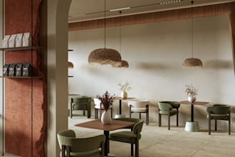 redesign restaurant interior rendering, cafe furniture layout, 2d architect plan