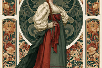 design art nouveau neo traditional vintage portrait