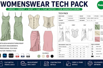 design clothing womenswear tech pack dress skirt cad for manufacturing