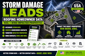 roofing leads, hail damage leads, storm damage homeowner data USA