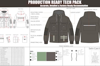 design utility jacket tech pack for factory production