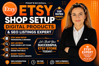 design etsy digital products, SEO listings etsy shop setup professional expert
