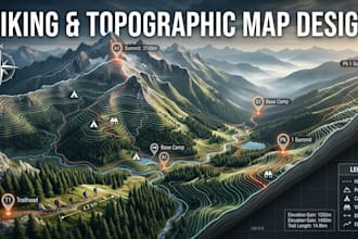design hiking map, trail map, park map, outdoor adventure map, tourism map, camp