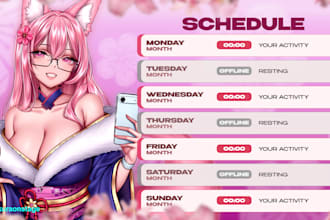 create a v tuber, stream, work schedule design for you