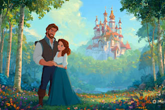 create cartoon disney couple portrait