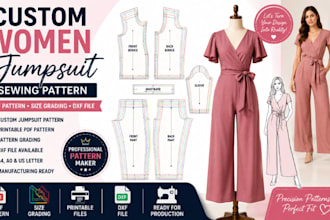 create custom women jumpsuit sewing pattern and printable PDF pattern