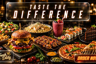 design a restaurant menu poster with food photography